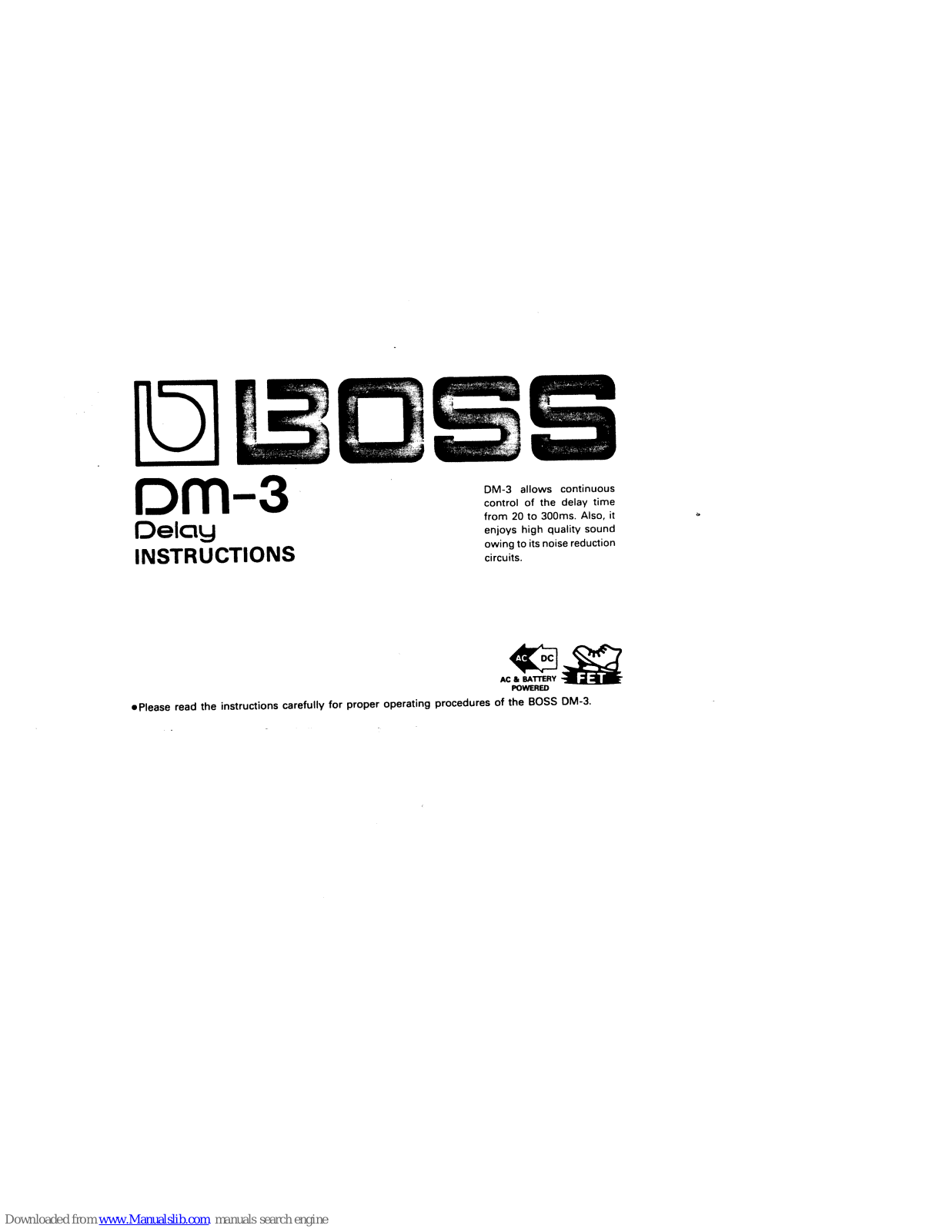 Boss DM-3 Delay Instructions Manual