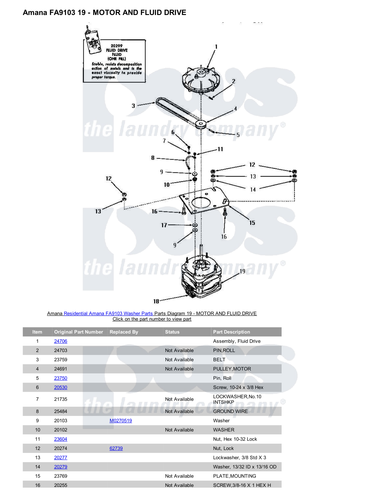 Amana FA9103 Parts Diagram