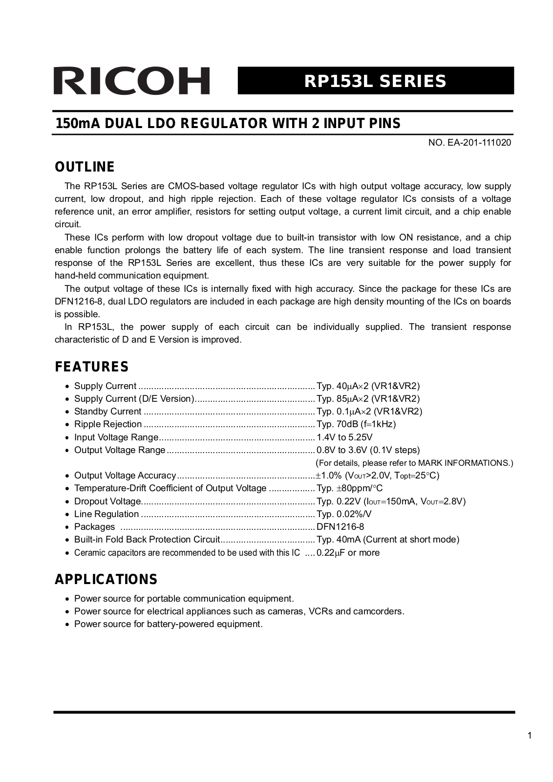 RICOH RP153L Technical data