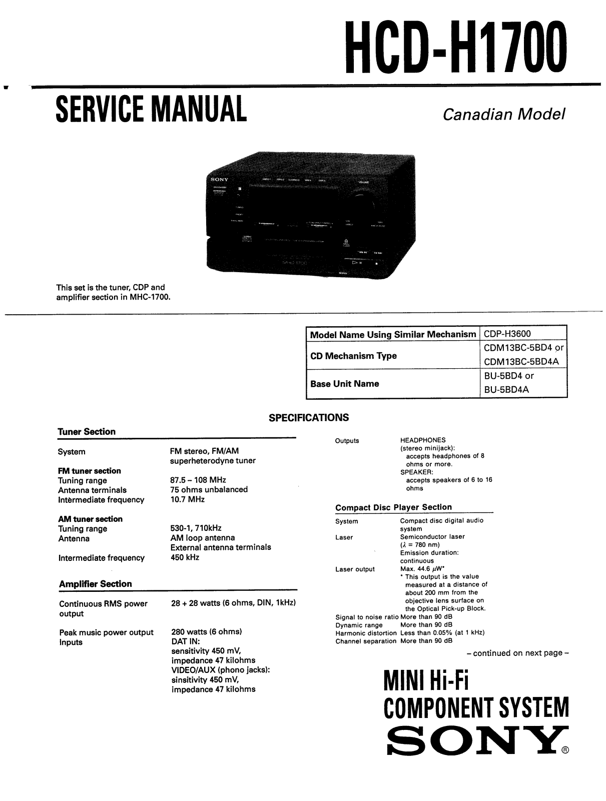 Sony HCDH-1700 Service manual