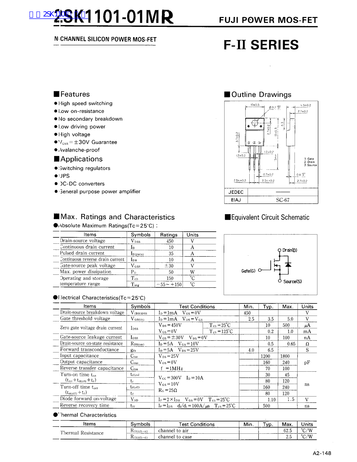 Fuji Electric 2SK1101-01MP Service Manual