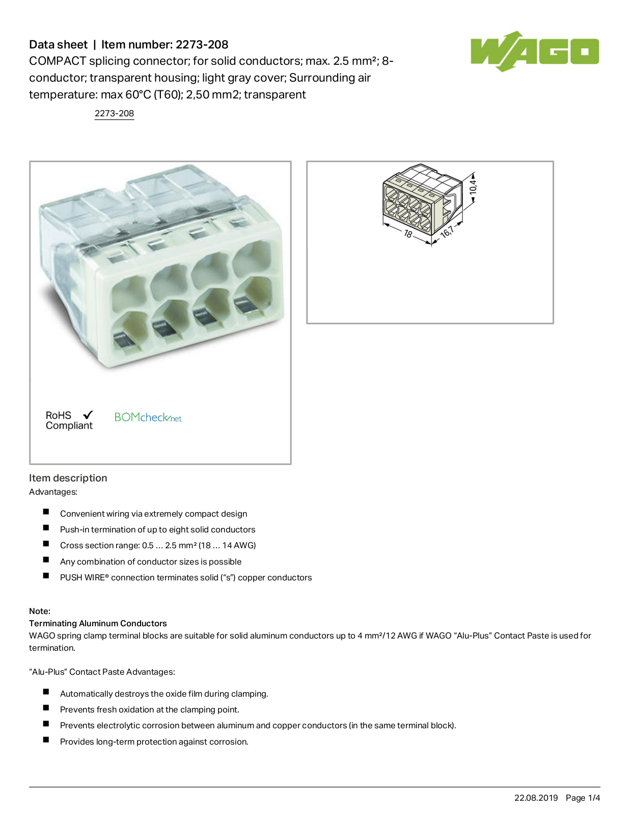 Wago 2273-208 Data Sheet