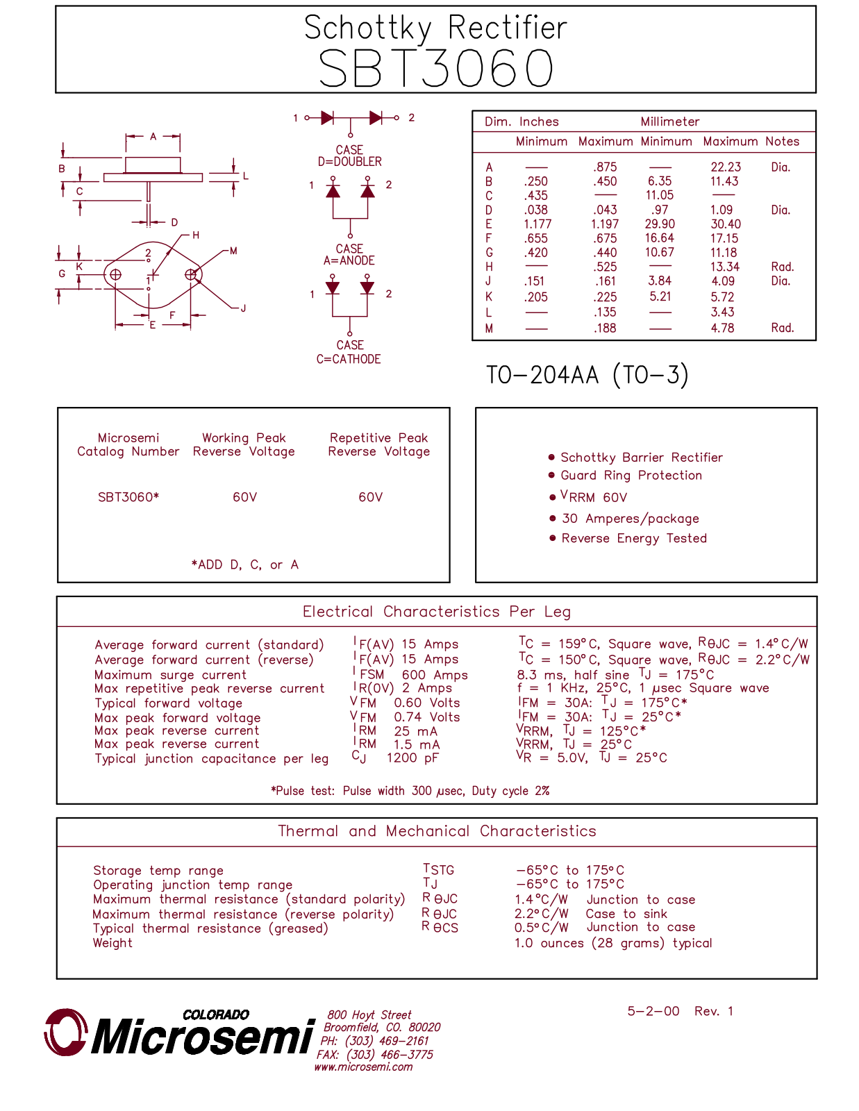 Microsemi Corporation SBT3060 Datasheet