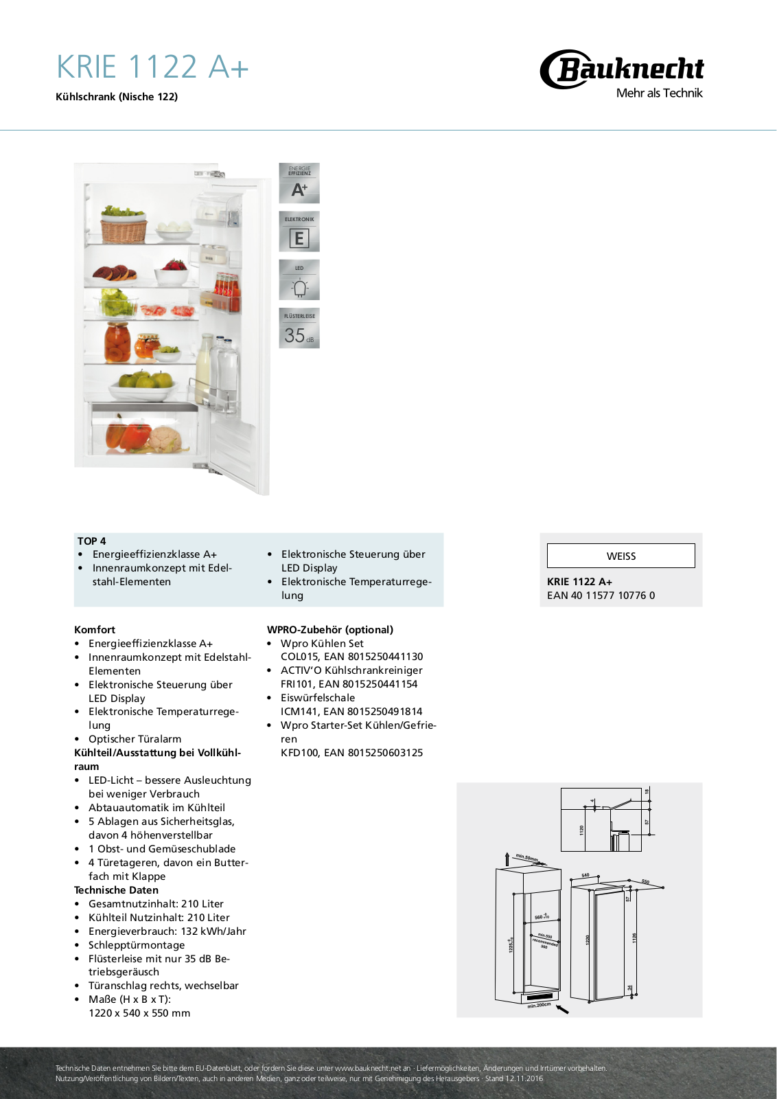 Bauknecht KRIE 1122 A+ User Manual