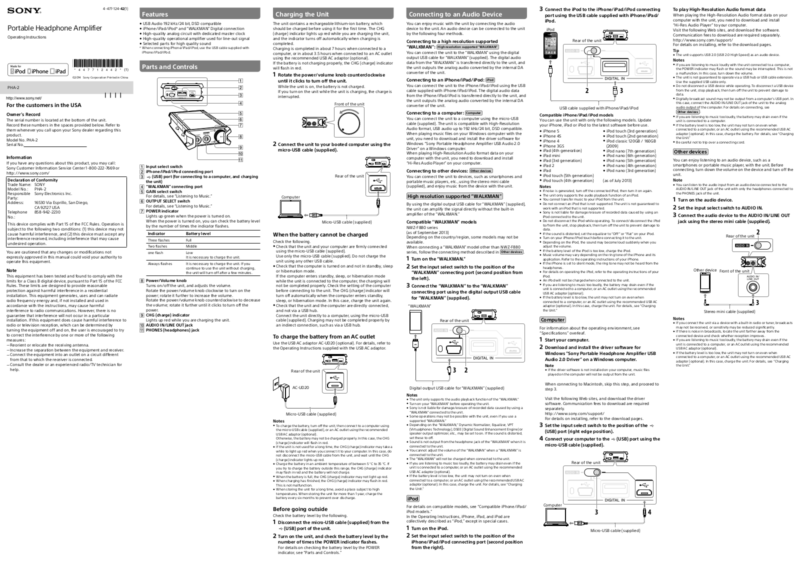 Sony PHA-2 User Manual