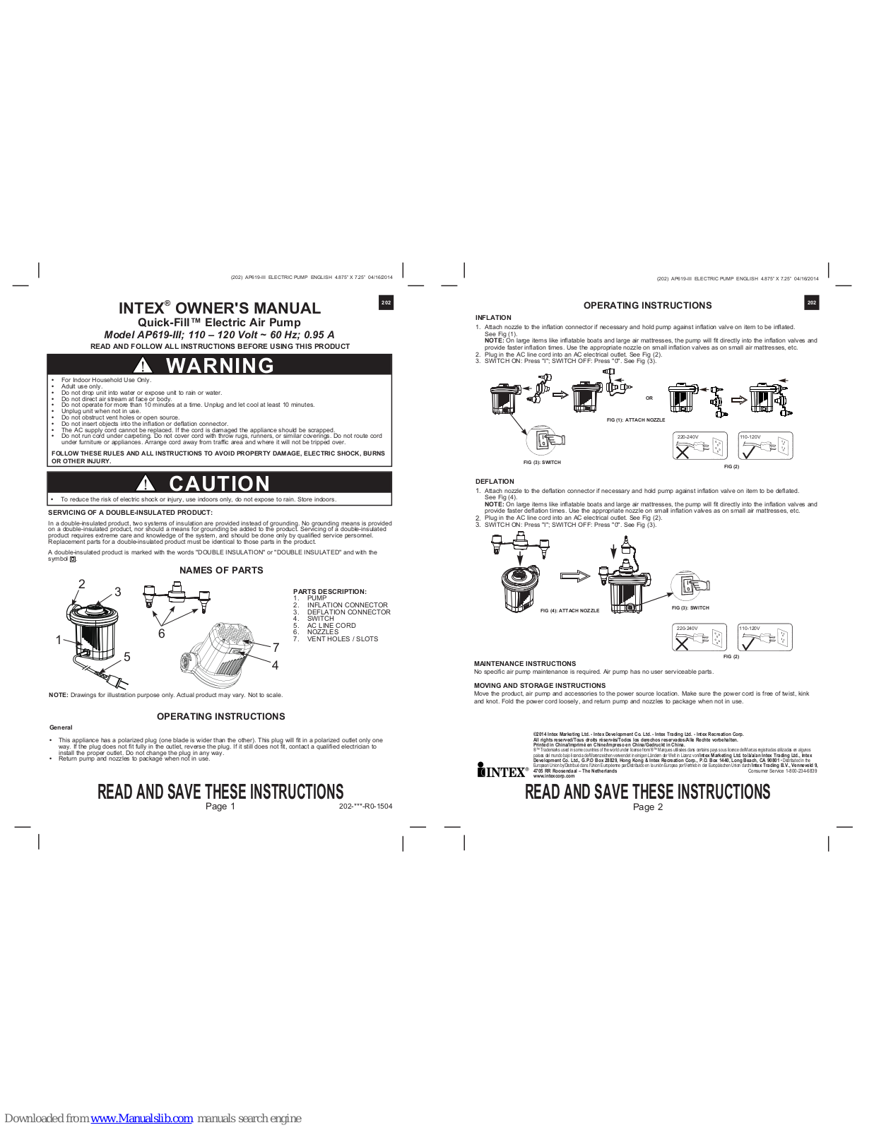 Intex Quick-Fill AP619-III Owner's Manual