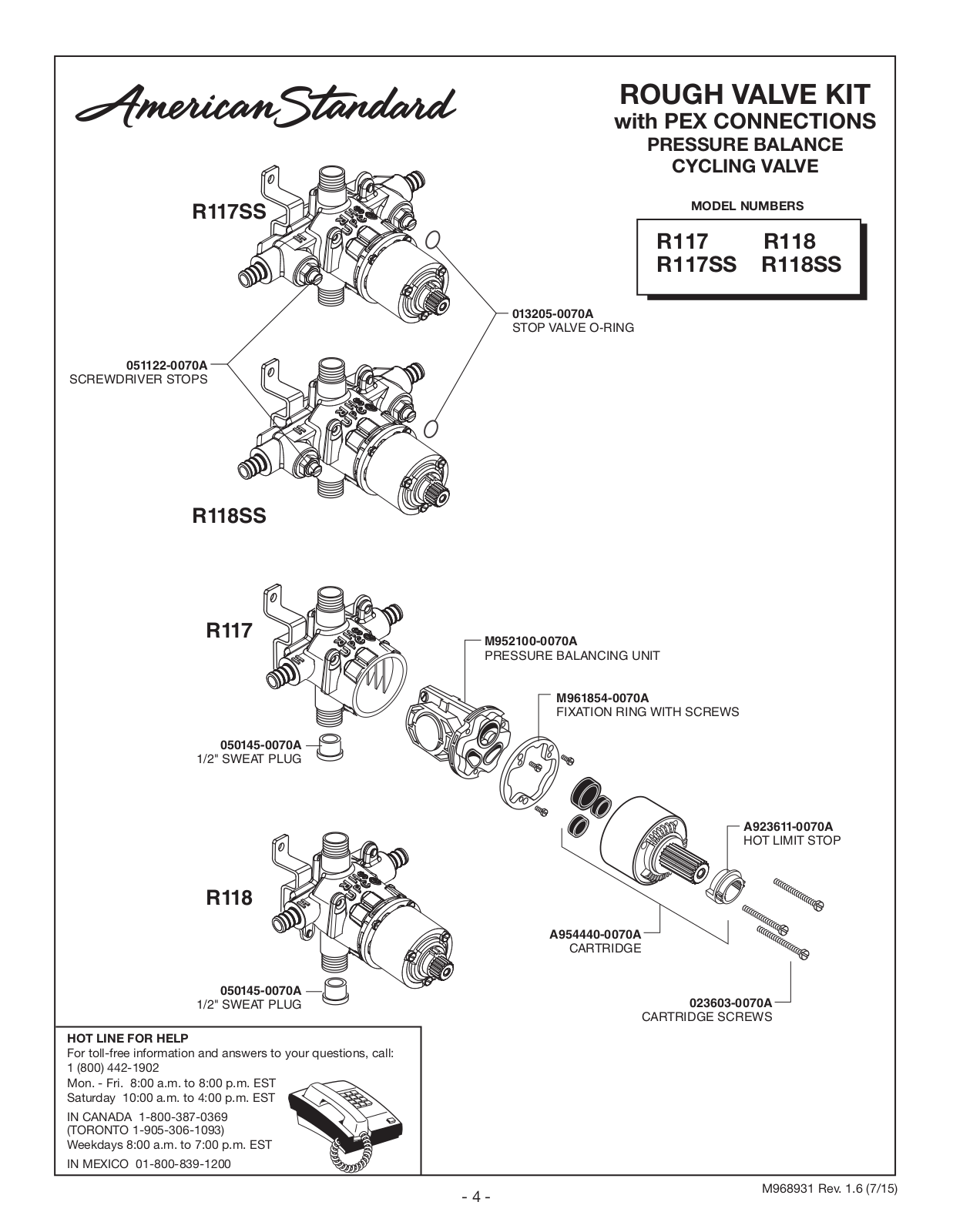 American Standard R117, R118, R117SS, R118SS Service manual