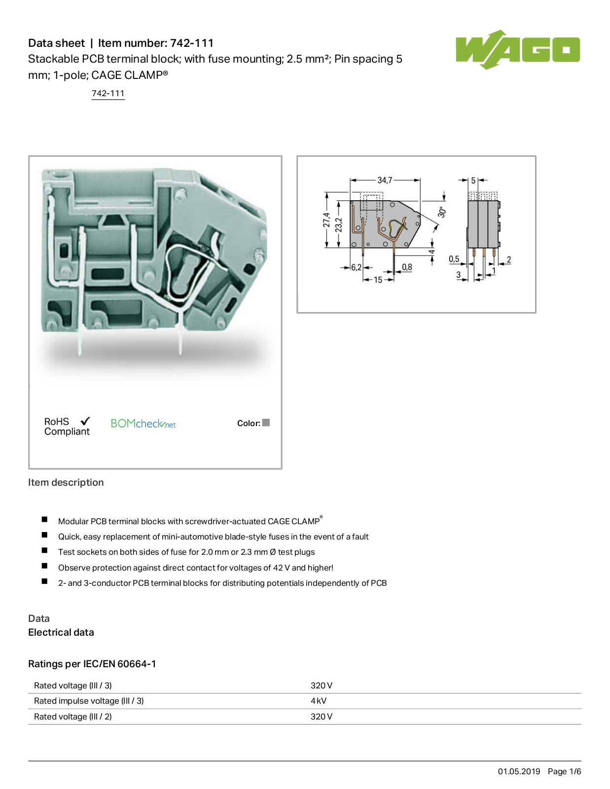 Wago 742-111 Data Sheet