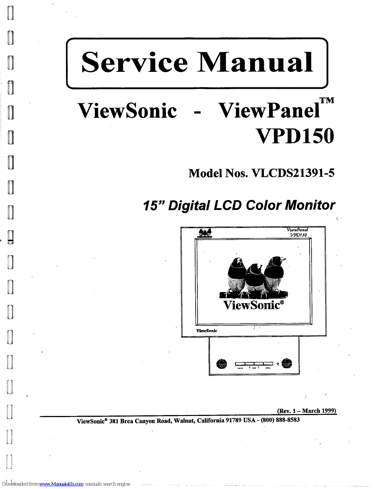 ViewSonic ViewPanel VPD150, VLCDS21391-5 Service Manual