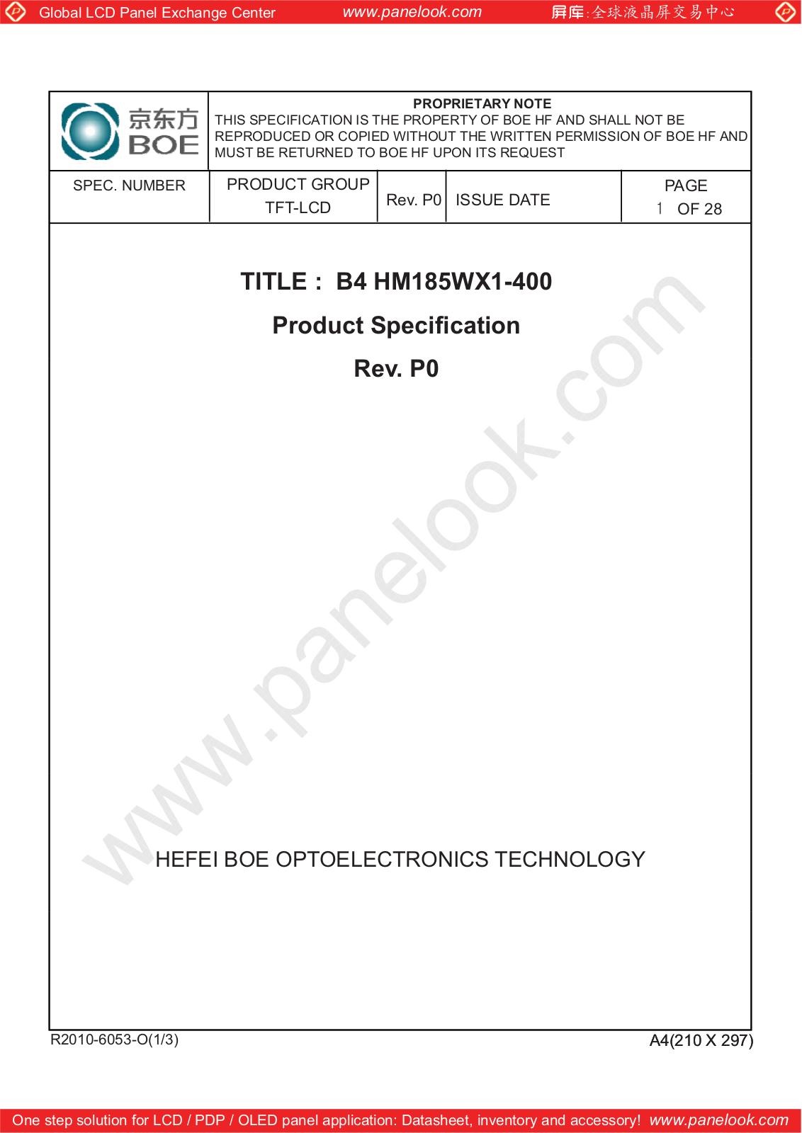 BOE HM185WX1-400 Specification