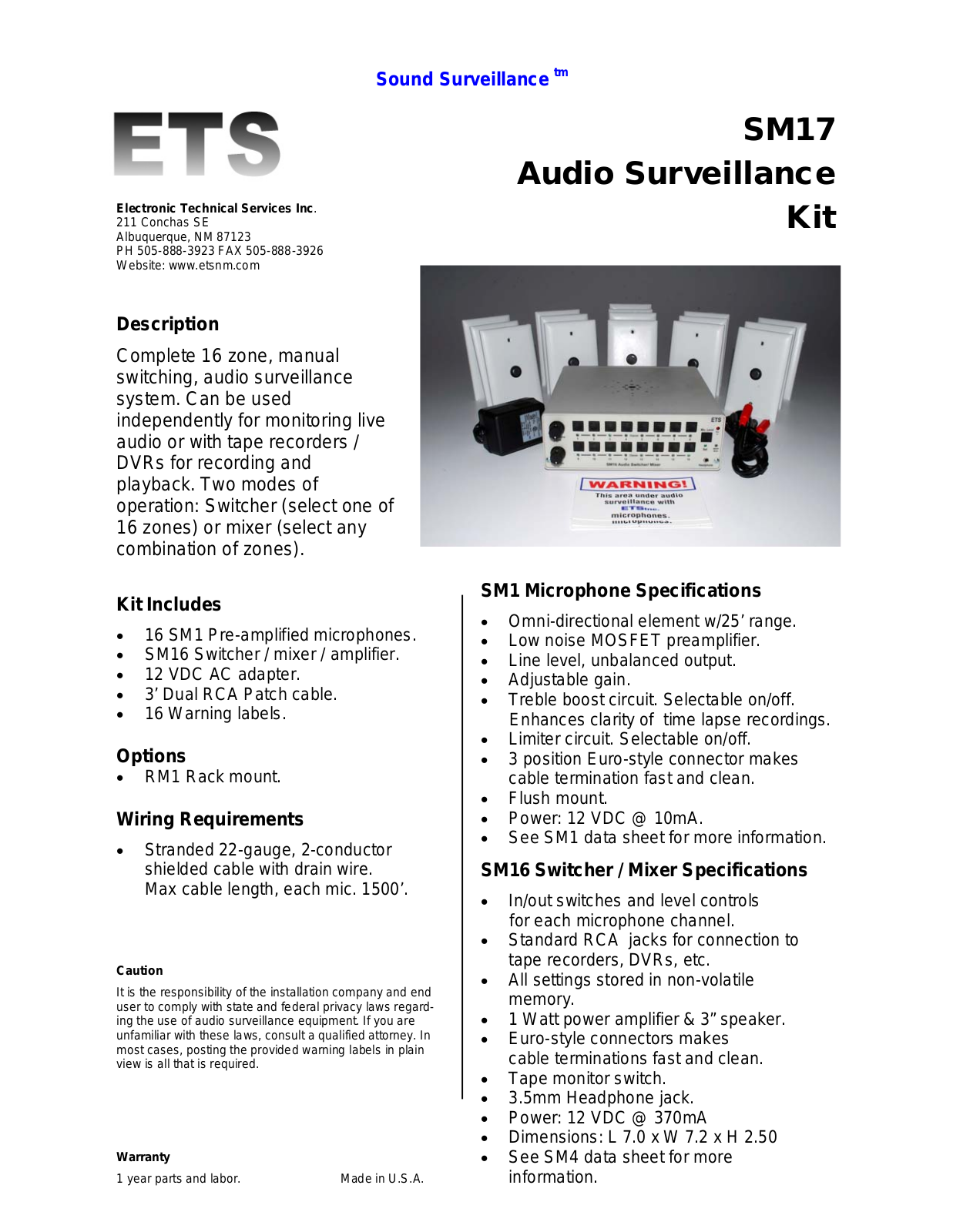 ETS SM17 Specsheet