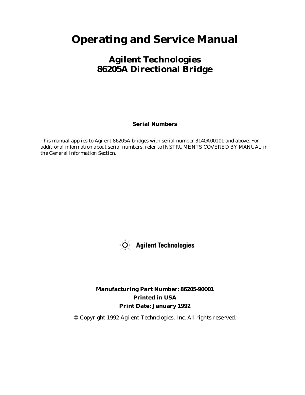 Agilent Technologies 86205A User Manual