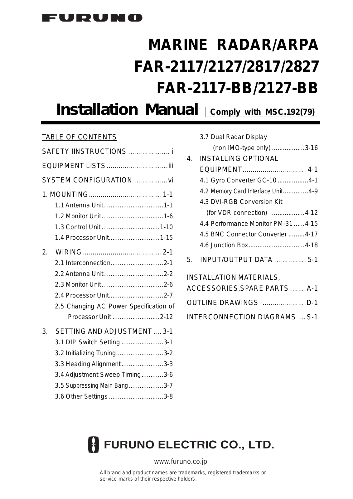 Furuno FAR-2817, FAR-2127-BB, FAR-2117-BB, FAR-2827, FAR-2127 User Manual