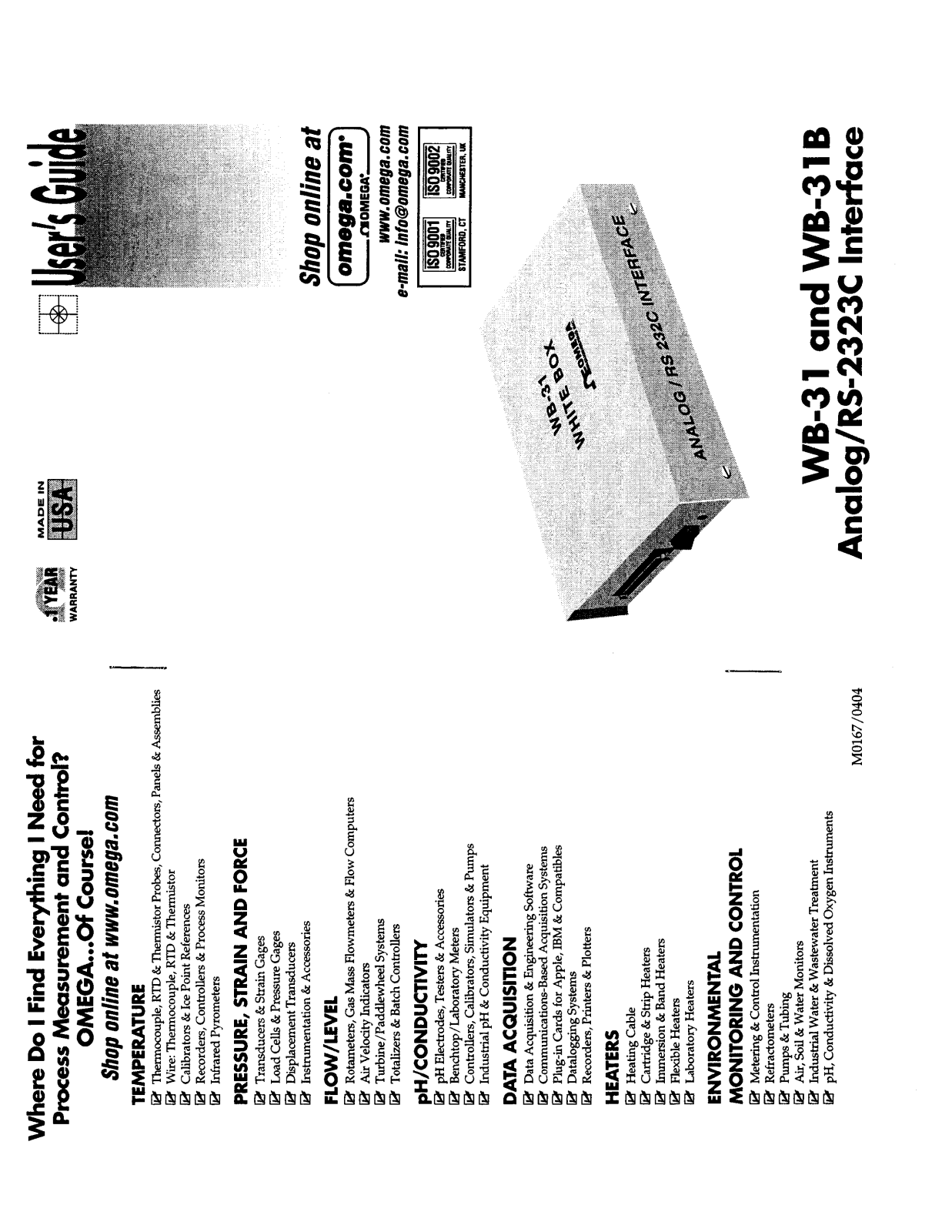 Omega Products WB-31 Installation  Manual