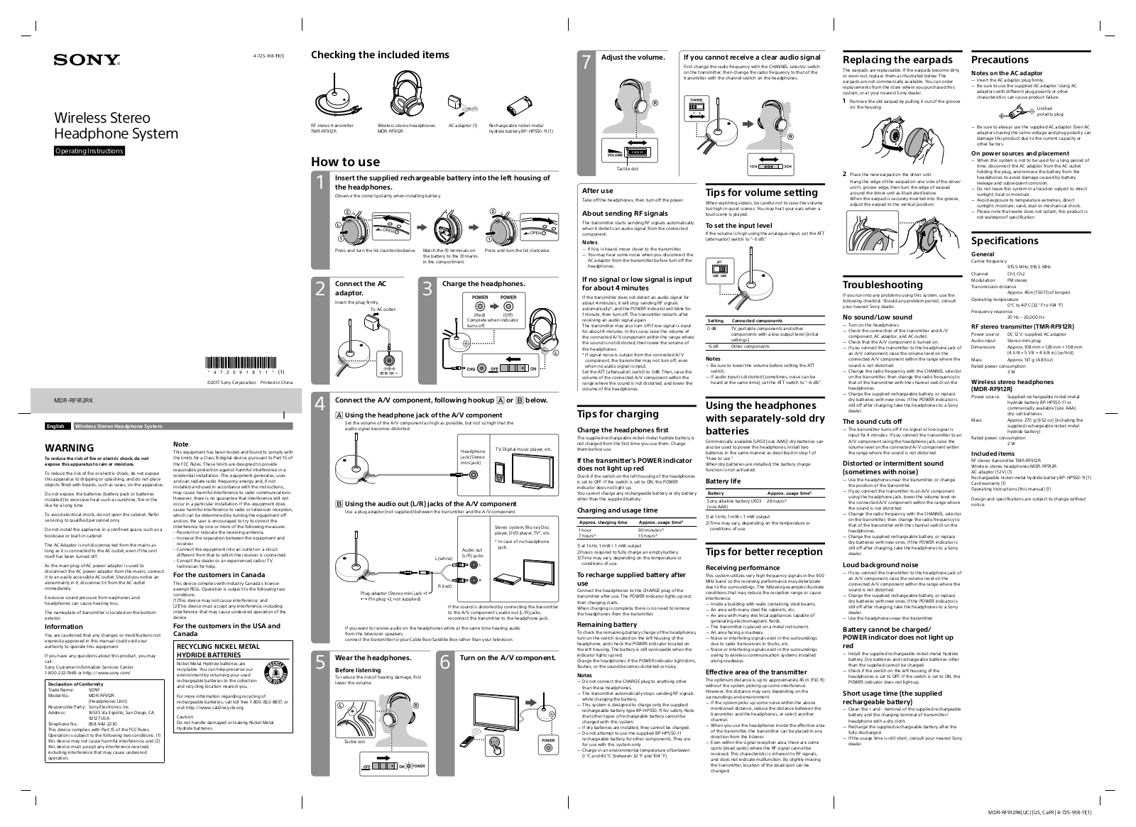 Sony TMRRF912R Users Manual