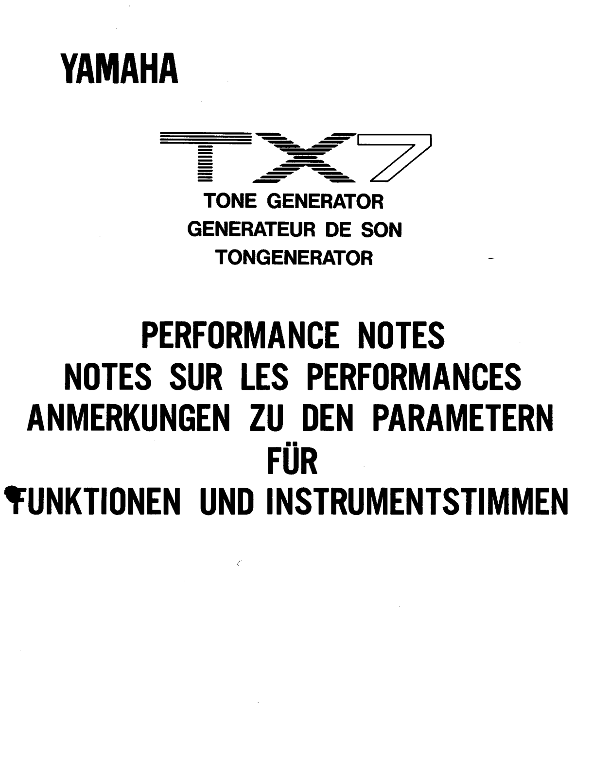 Yamaha TX7 PERFORMANCE NOTES