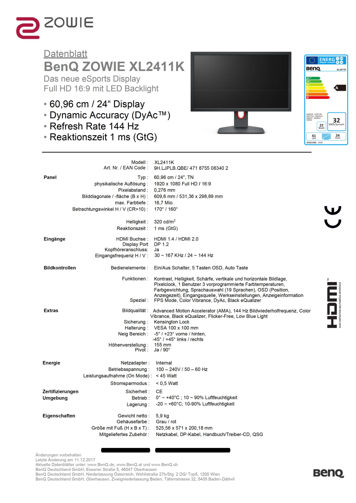 BenQ Zowie XL2411K User Manual