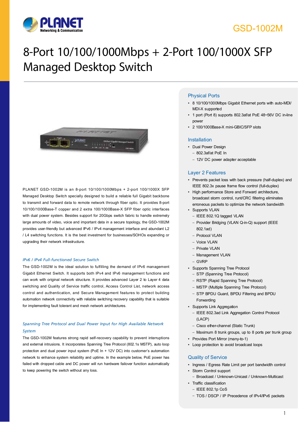 Planet GSD-1002M User Manual