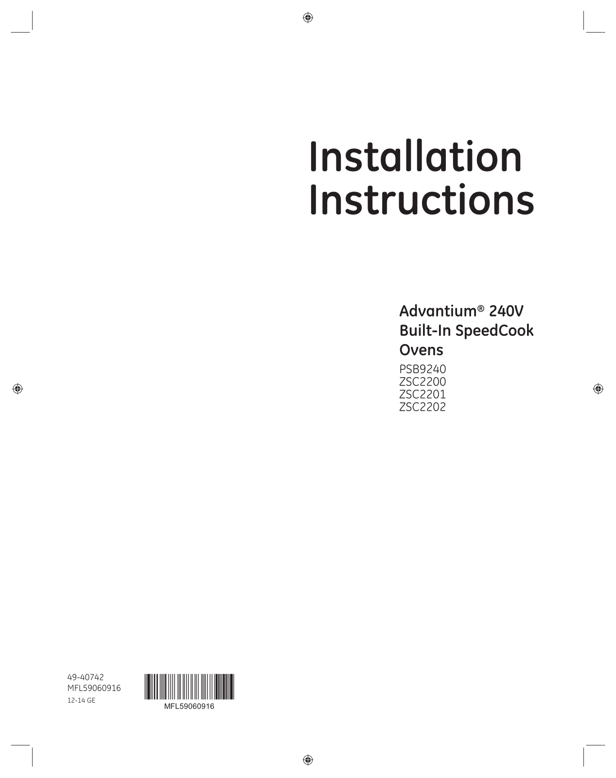 GE ZSC2201J1SS, ZSC2201J2SS, ZSC2201J3SS, ZSC2201J4SS, ZSC2202J1SS Installation Guide