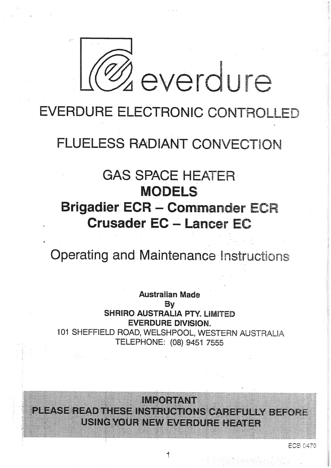 Everdure Brigadier ECR, Commander ECR, Crussader EC, Lancer EC User Manual