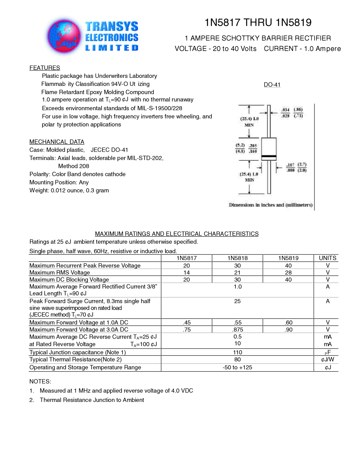 TEL 1N5819, 1N5819, 1N5817, 1N5817, 1N5818 Datasheet