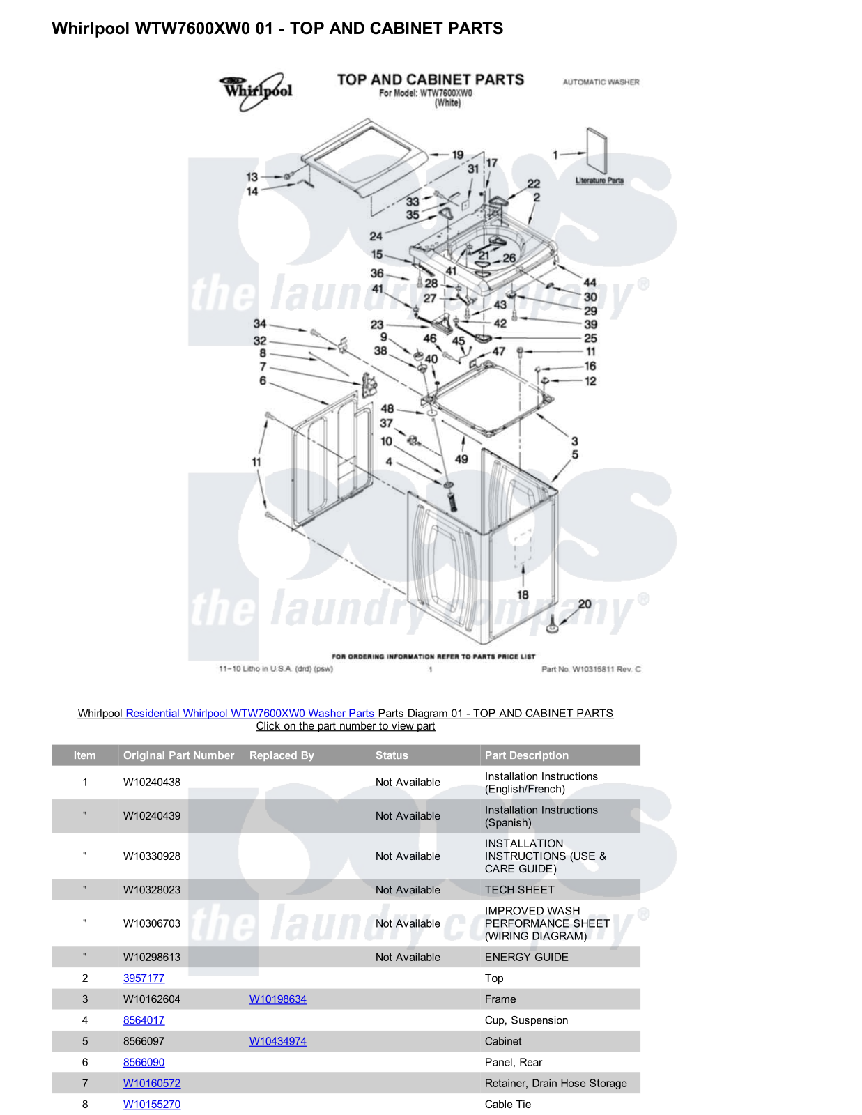 Whirlpool WTW7600XW0 Parts Diagram