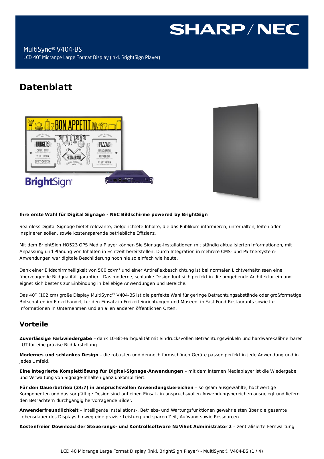 NEC V404-BS Datenblatt