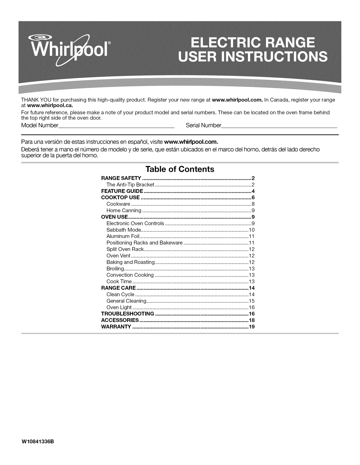 Whirlpool WFE745H0FS0, YWFE745H0FS2, YWFE745H0FS0, YWFE745H0FH0, YWFE745H0FE0 Owner’s Manual