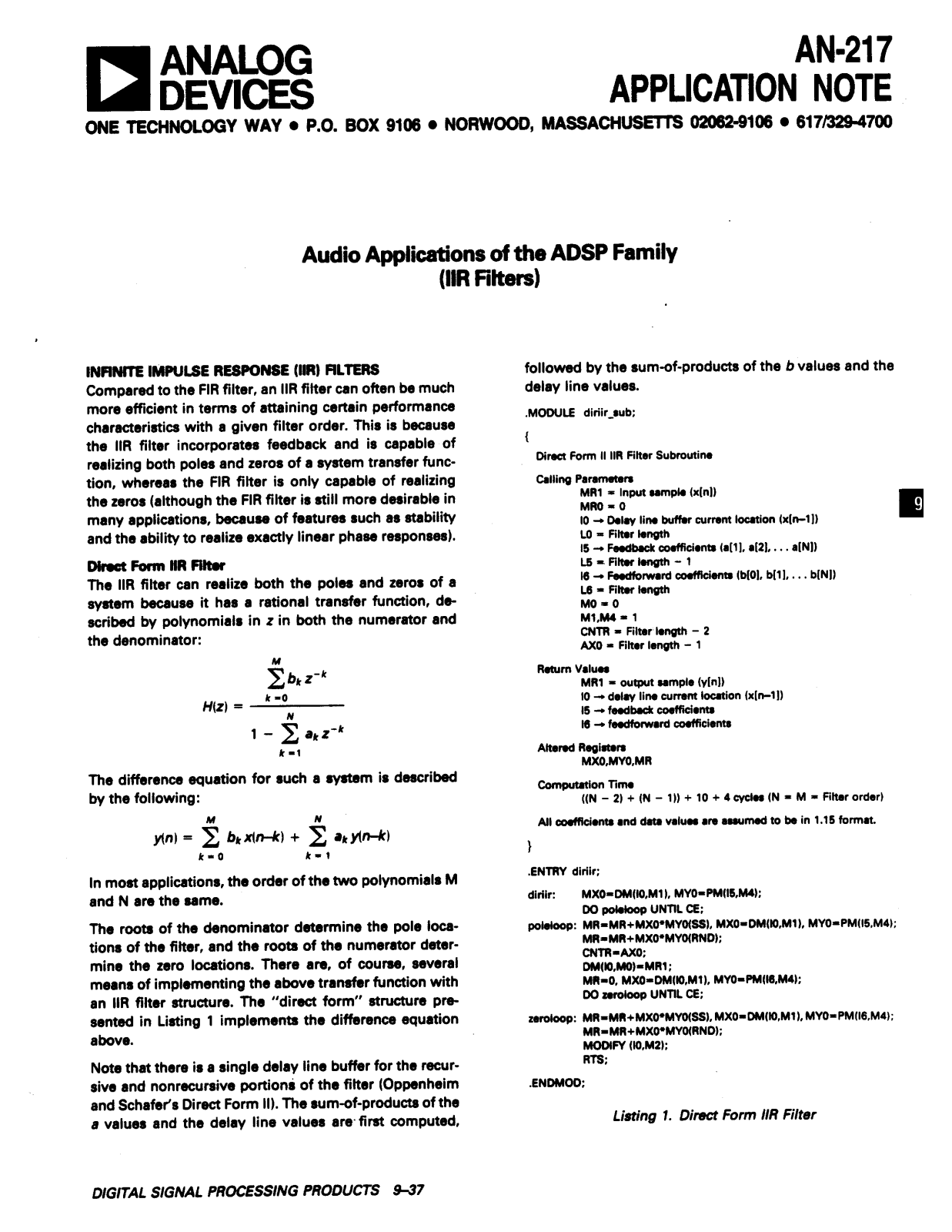 Analog Devices AN217 Application Notes