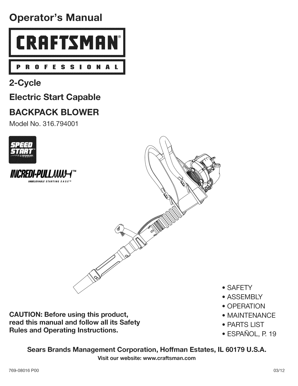 Craftsman 316794001 Owner’s Manual