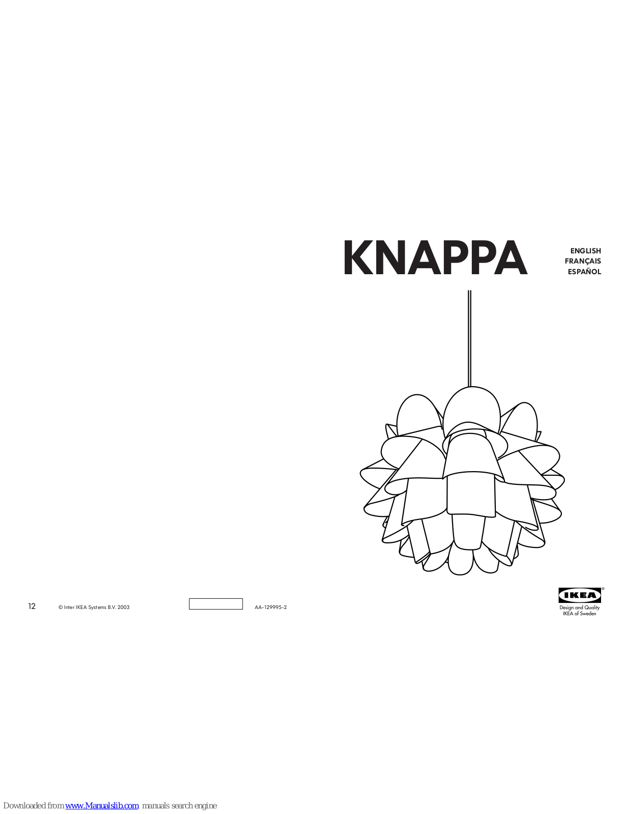 IKEA KNAPPA AA-129995-2, KNAPPA Assembly Instructions Manual