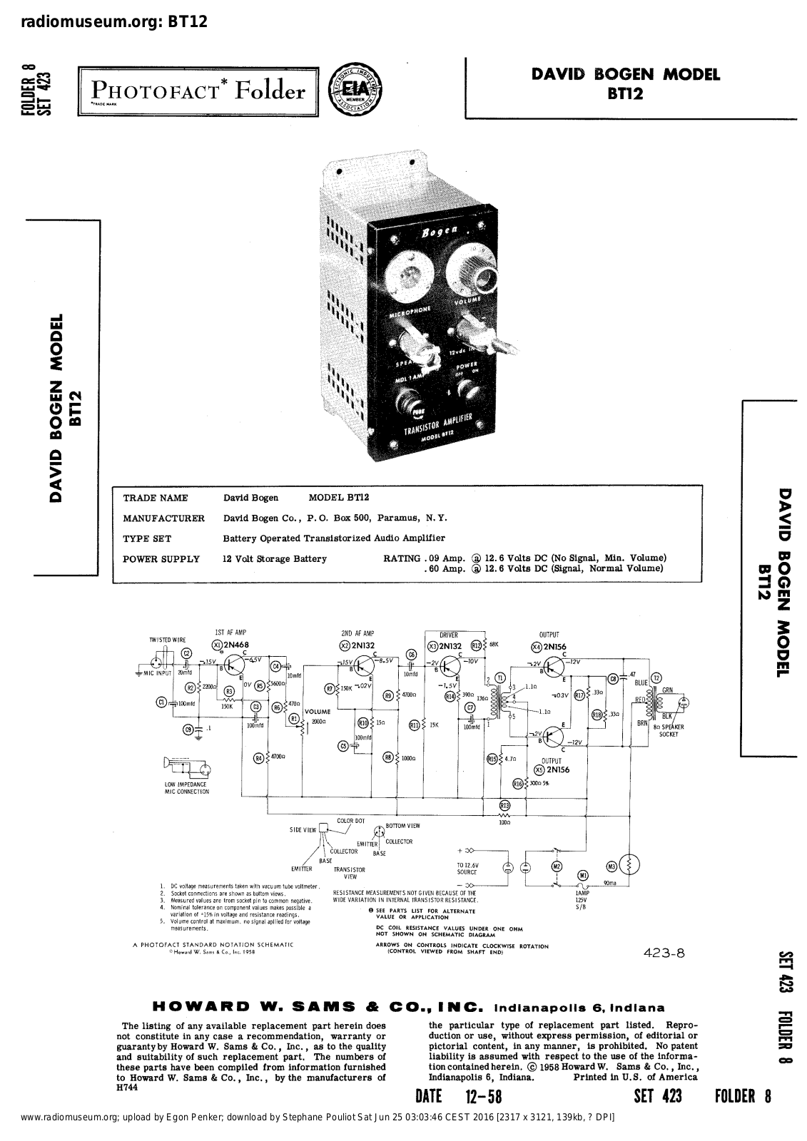 Bogen BT12 Service Manual