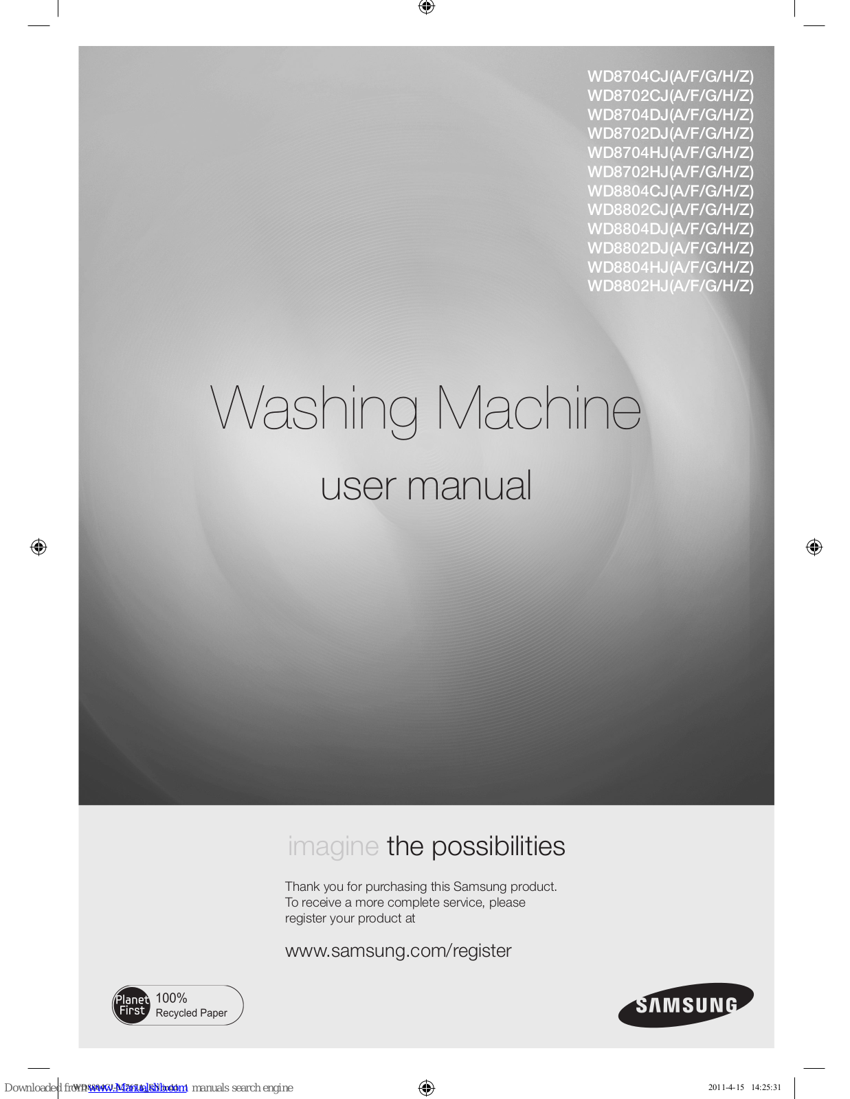 Samsung WD8704CJF, WD8702CJF, WD8704CJG, WD8702CJH, WD8702CJZ User Manual