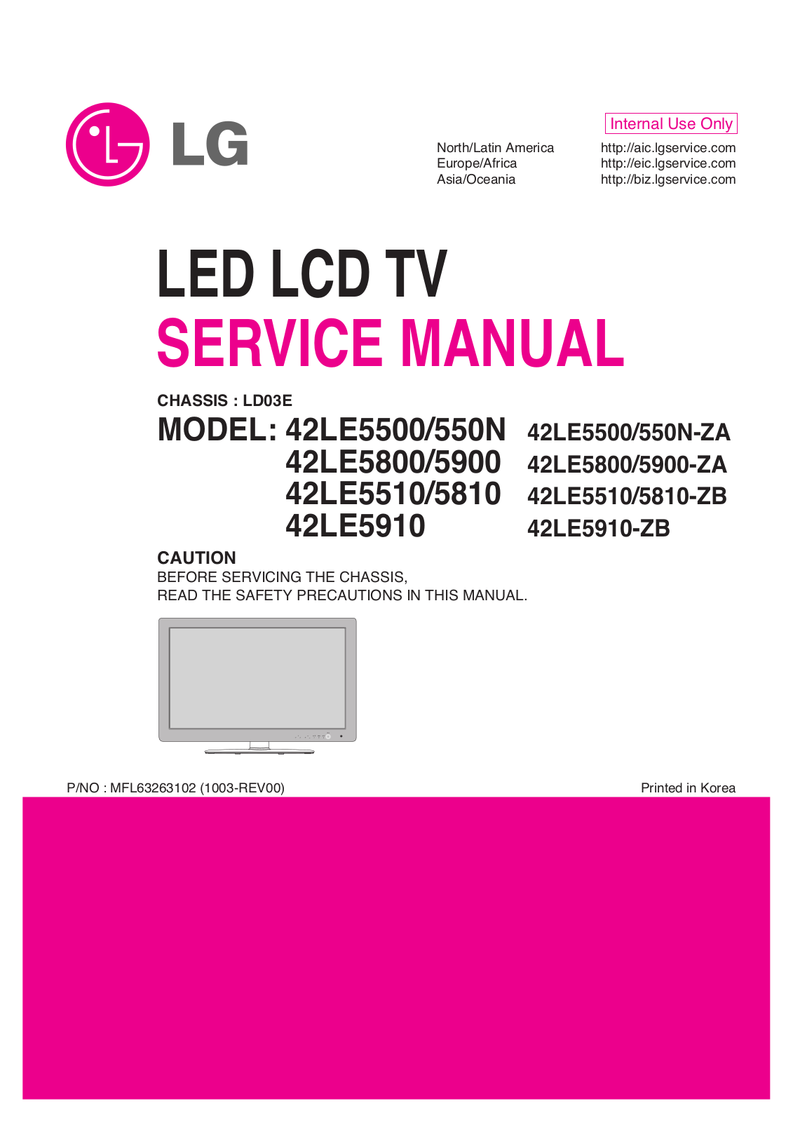 LG 42LE5500/550N, 42LE5800/5900, 42LE5510/5810, 42LE5910 Schematic