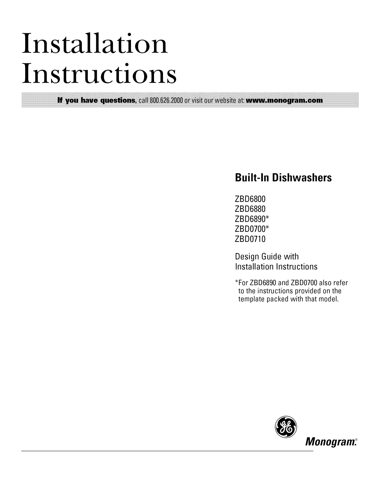 GE ZBD0700K01II, ZBD0700K03II, ZBD0700K10II, ZBD0700K15II, ZBD0700N00II Installation Guide - ManualMachine.com