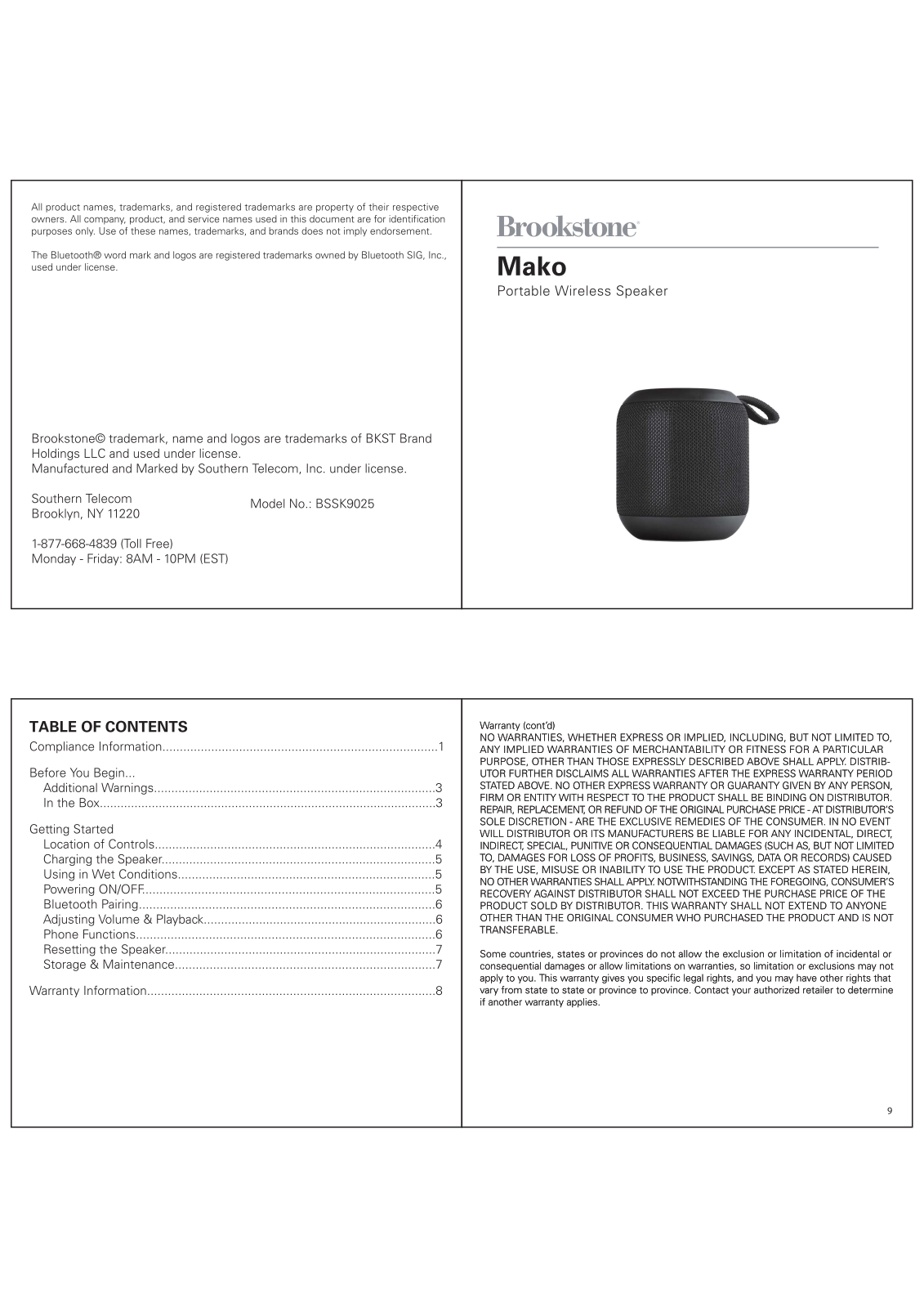 CHINA ELECTRONICS BSSK9025 User Manual