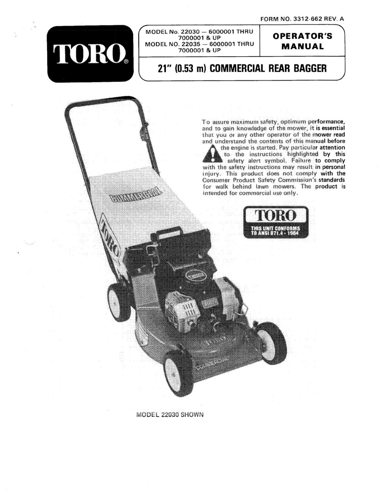 Toro 22030, 22035 Operator's Manual