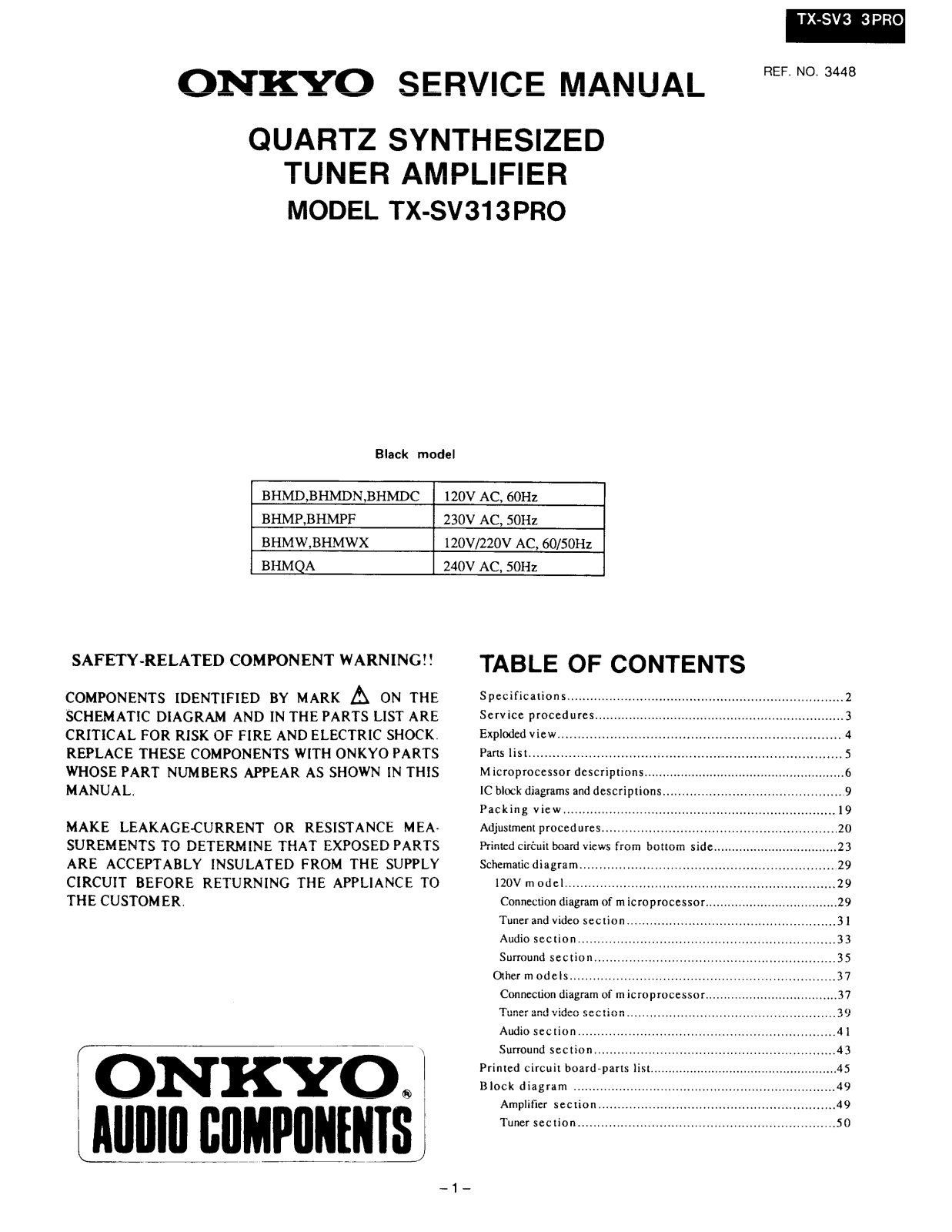 Onkyo TXSV-313-PRO Service Manual