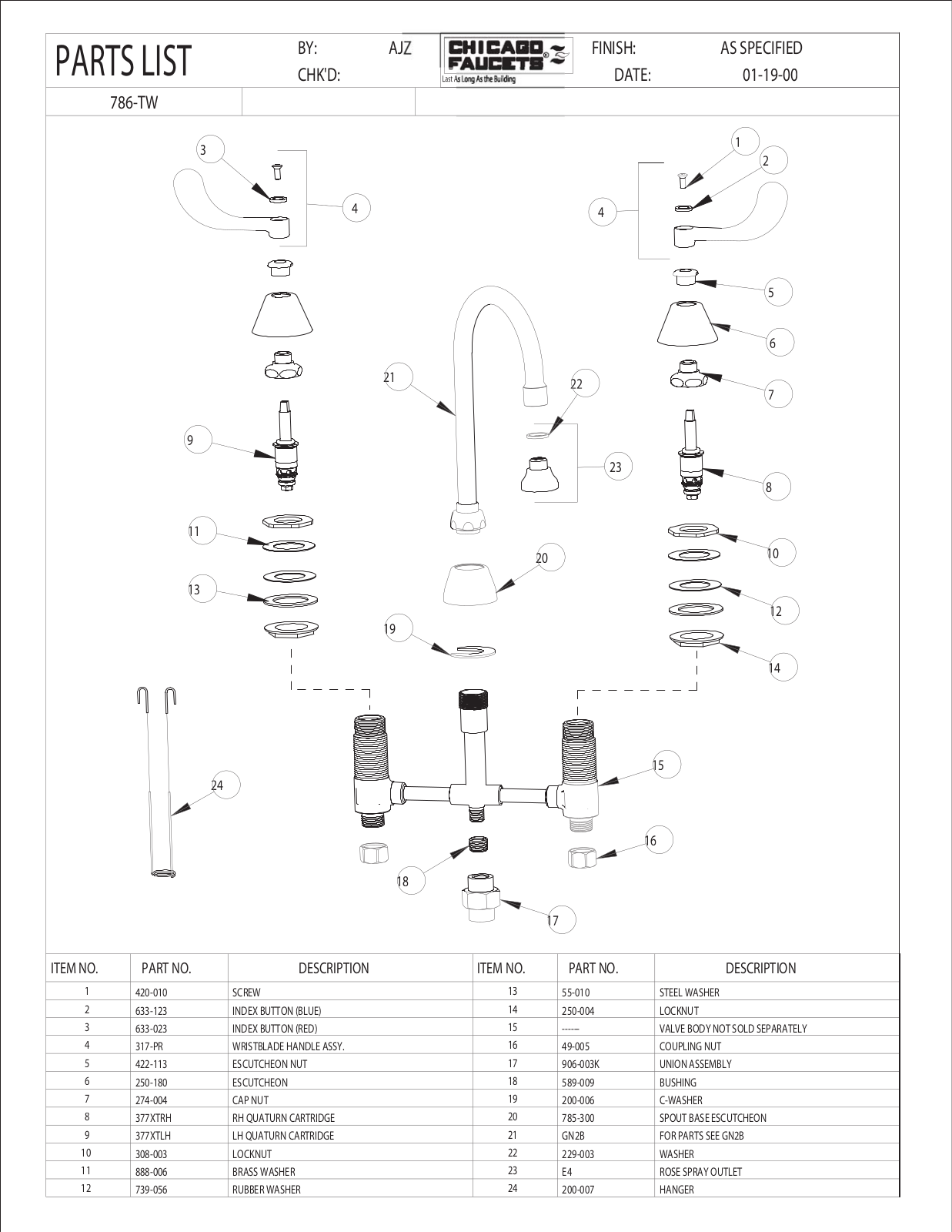 Chicago Faucet 786-TWCP Parts List