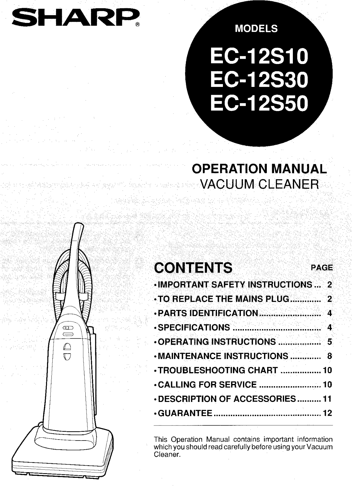 Sharp EC12S30, EC12S10, EC12S50 Manual
