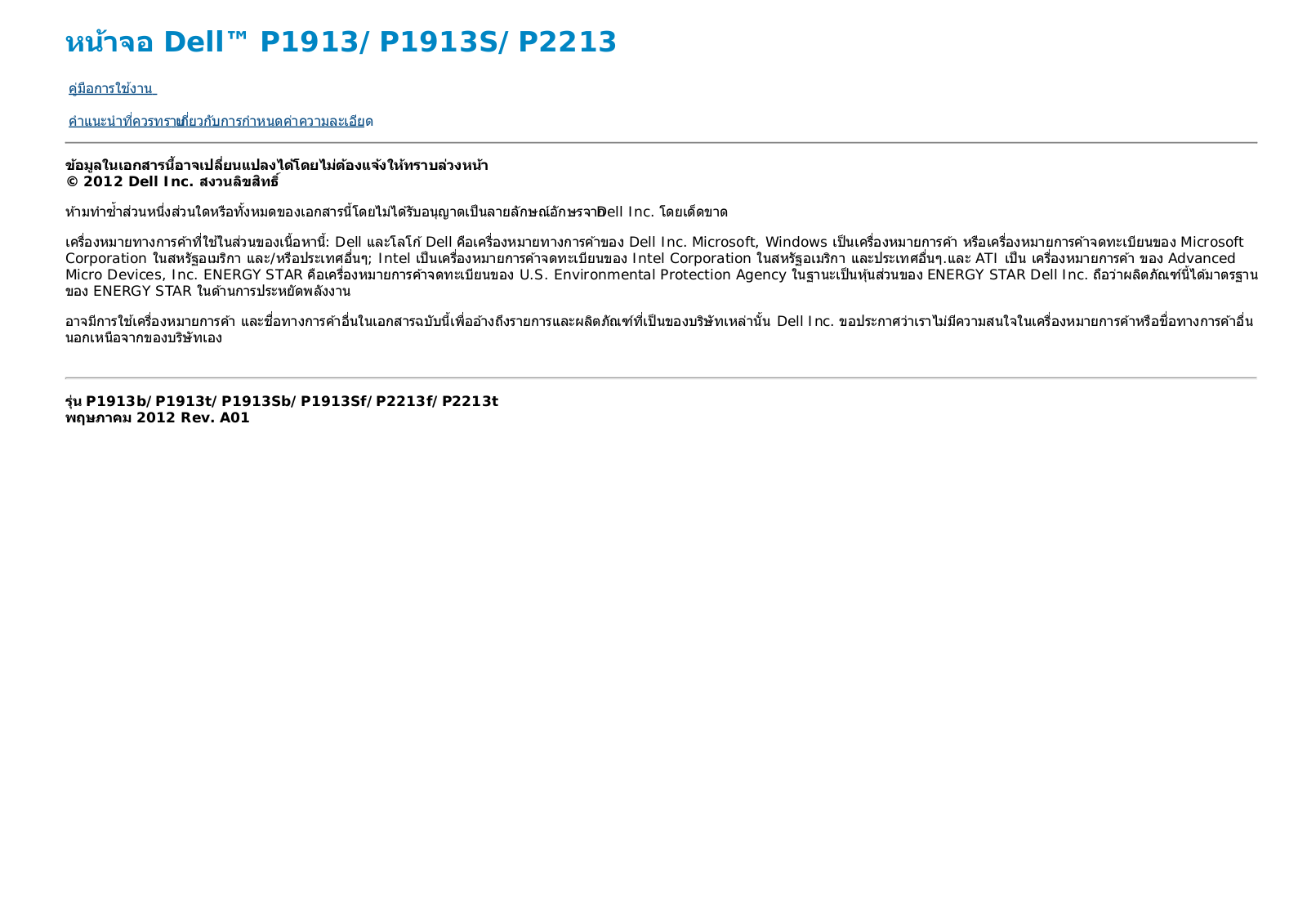 Dell P1913s User Manual