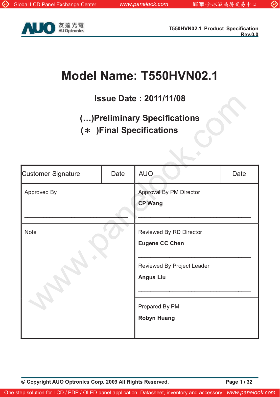 AUO T550HVN02.1 Specification - ManualMachine.com