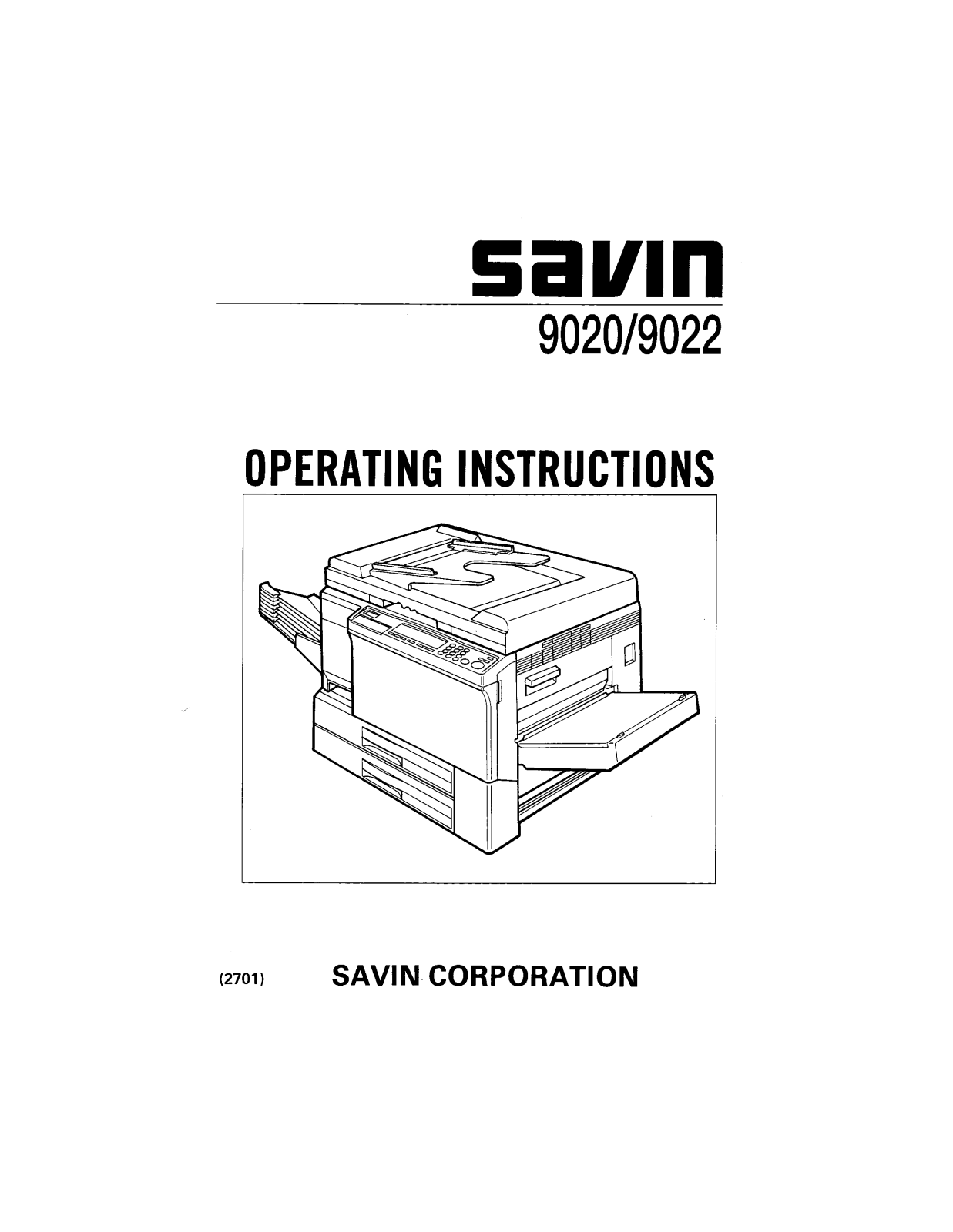 Savin 9022, 9020 Operating Manual