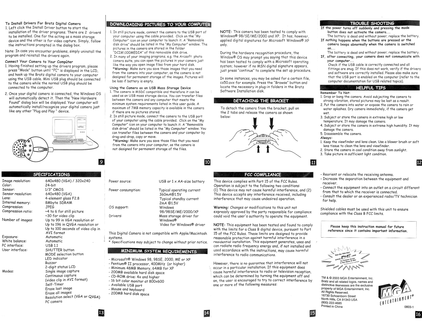 Mga Entertainment DIGITAL CAMERA 9-16 User Manual