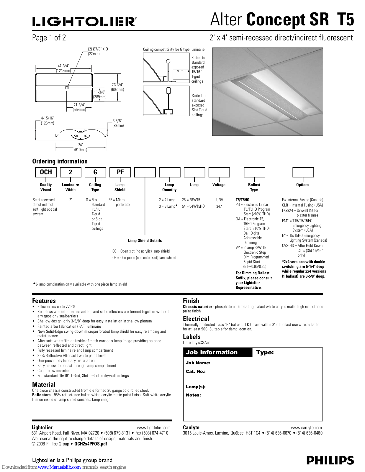 Philips Alter Concept SR T5, Lightolier Alter Concept SR T5 Specification - ManualMachine.com