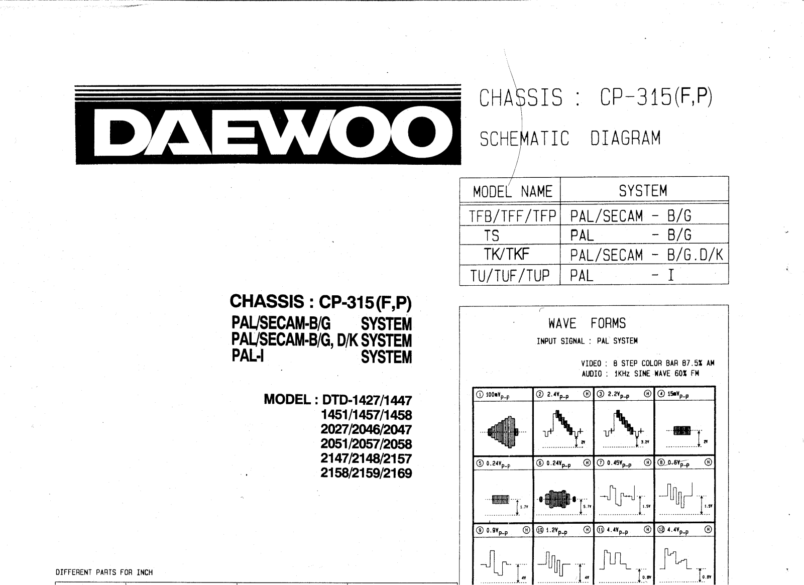 Daewoo CP-315, DTD-2169, DTD-2159, DTD-2158, DTD-2157 Cirquit Diagram