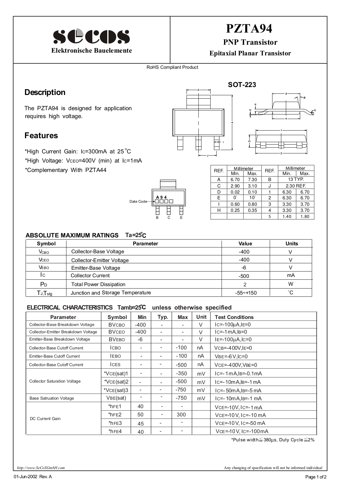 Datasheet pzta94 Datasheet - ManualMachine.com