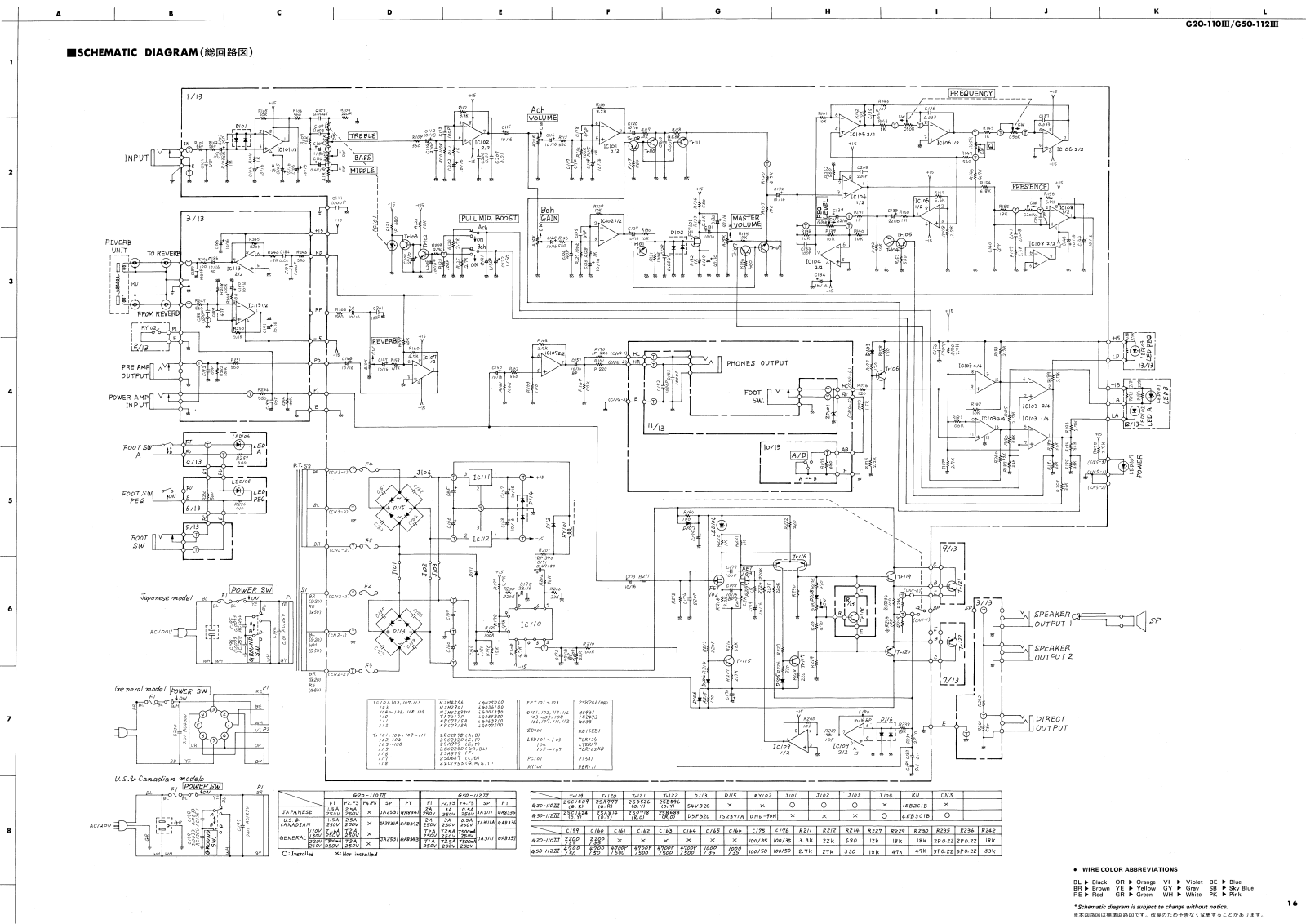 Yamaha G20-110, G50-110 III Schematic