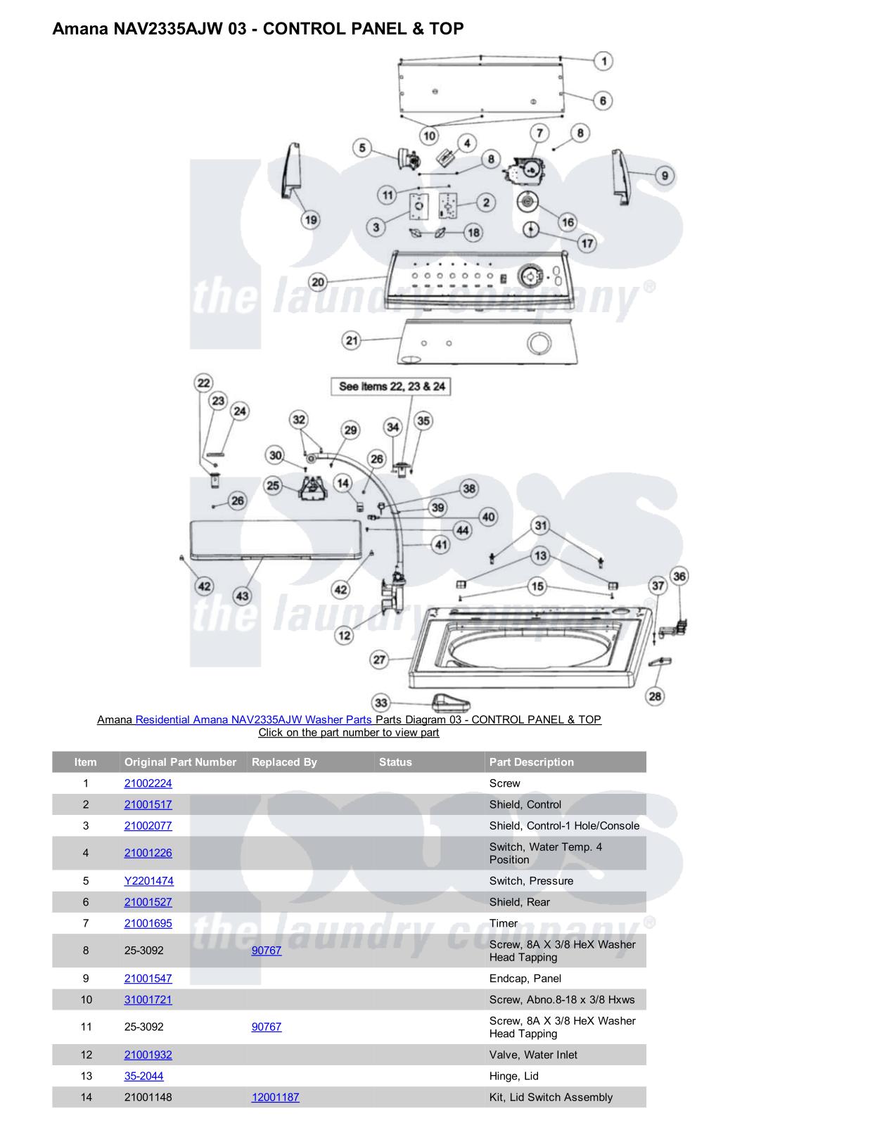 Amana NAV2335AJW Parts Diagram