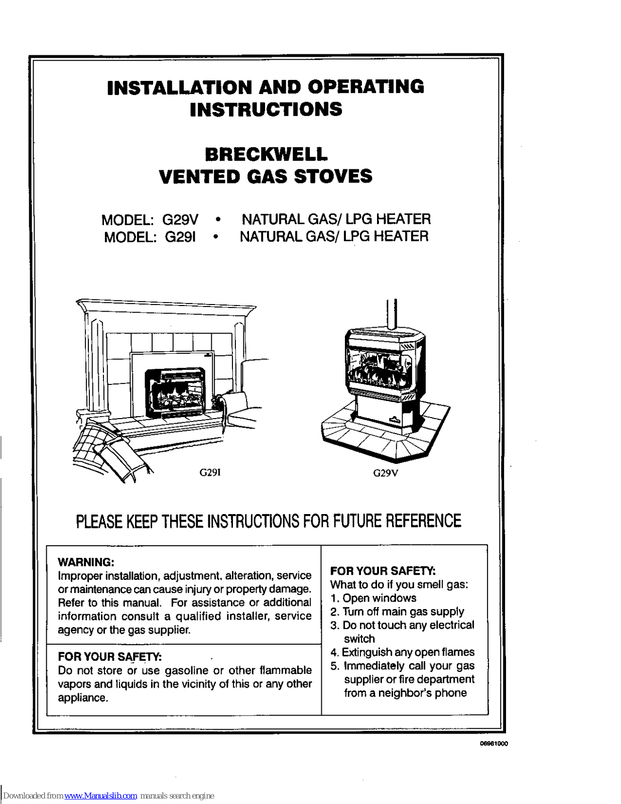 Breckwell G29I, G29V Installation And Operating Instructions Manual